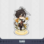 Load image into Gallery viewer, Genshin Impact Pillow, 2-in-1 Acrylic Keychain/Stand and Can Badge Collection (Zhongli)
