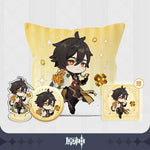 Load image into Gallery viewer, Genshin Impact Pillow, 2-in-1 Acrylic Keychain/Stand and Can Badge Collection (Zhongli)
