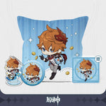 Load image into Gallery viewer, Genshin Impact Pillow, 2-in-1 Acrylic Keychain/Stand and Can Badge Collection (Zhongli)
