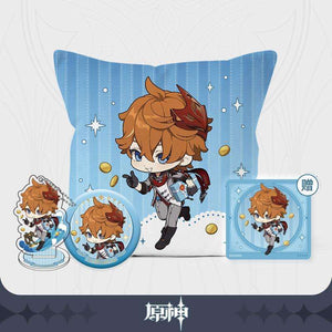 Genshin Impact Pillow, 2-in-1 Acrylic Keychain/Stand and Can Badge Collection (Zhongli)